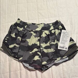Gray and Black Athletic Shorts with Camouflage Design